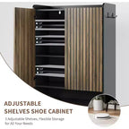 Shoe Cabinet with 2 Doors and Adjustable shelves, Modern 6-Tier Shoe Organizer with Additional Hooks for Hallway, Entryway, Living Room
