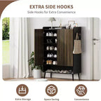 Shoe Cabinet with 2 Doors and Adjustable shelves, Modern 6-Tier Shoe Organizer with Additional Hooks for Hallway, Entryway, Living Room