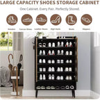 Shoe Cabinet with 2 Doors and Adjustable shelves, Modern 6-Tier Shoe Organizer with Additional Hooks for Hallway, Entryway, Living Room
