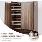 Shoe Cabinet with 2 Doors and Adjustable shelves, Modern 6-Tier Shoe Organizer with Additional Hooks for Hallway, Entryway, Living Room