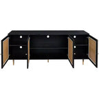 Sideboard Buffet Cabinet with Rattan Doors, Console Table Storage for Kitchen, Dining, Living Room, Hallway, Black