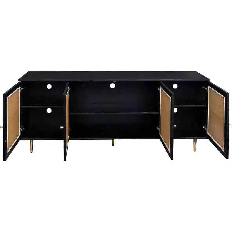 Sideboard Buffet Cabinet with Rattan Doors, Console Table Storage for Kitchen, Dining, Living Room, Hallway, Black