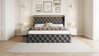 King Size Bed Frame with Button Wingback Headboard and 4 Drawers, Velvet Upholstered Platform Bed, No Box Spring Needed