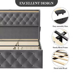King Size Bed Frame with Button Wingback Headboard and 4 Drawers, Velvet Upholstered Platform Bed, No Box Spring Needed