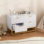 Small 2 Drawer Dresser with Gold Metal Base for Living Room, Hallway, Entryway, Nightstand