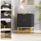 Small 2 Drawer Dresser with Gold Metal Base for Living Room, Hallway, Entryway, Nightstand