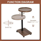 C-Shaped Coffee Table, 360 Rotatable Small Room Side Table, Height Adjustable Round Movable End Table for Living Room Bedroom