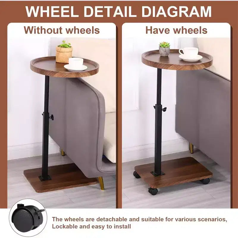C-Shaped Coffee Table, 360 Rotatable Small Room Side Table, Height Adjustable Round Movable End Table for Living Room Bedroom