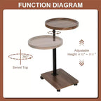 C-Shaped Coffee Table, 360 Rotatable Small Room Side Table, Height Adjustable Round Movable End Table for Living Room Bedroom