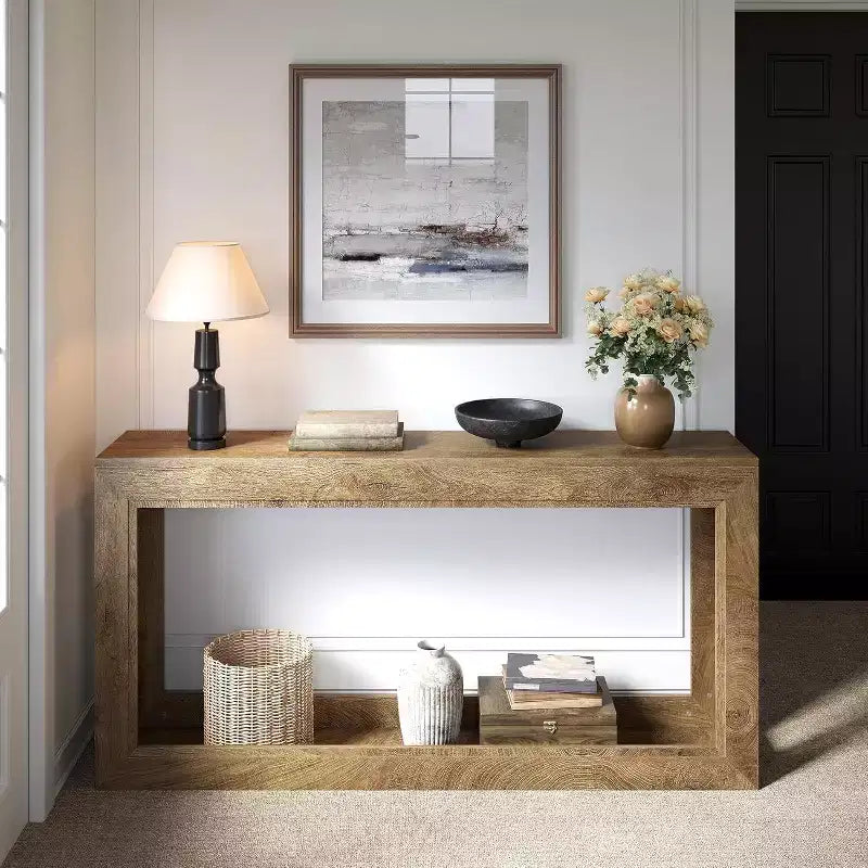 63Narrow Console Table, Long Couch Table Behind Sofa for Hallway, Living Room, Entrance, Foyer, Space-Saving Design, Light Oak Brown