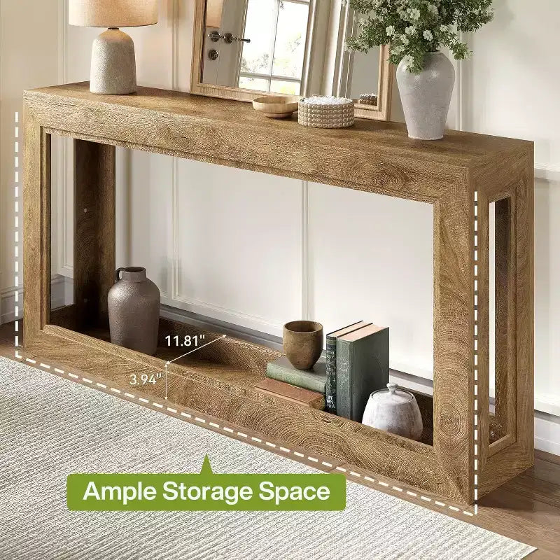 63Narrow Console Table, Long Couch Table Behind Sofa for Hallway, Living Room, Entrance, Foyer, Space-Saving Design, Light Oak Brown