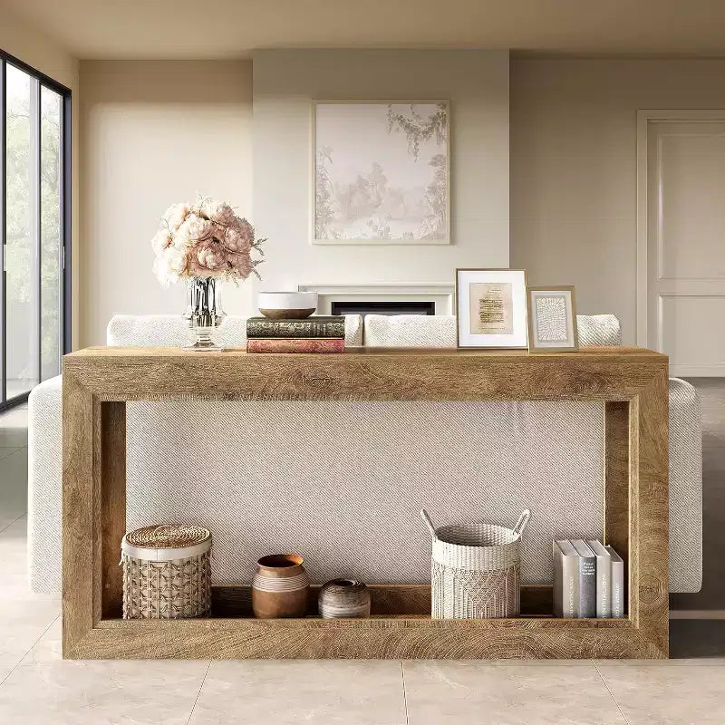 63Narrow Console Table, Long Couch Table Behind Sofa for Hallway, Living Room, Entrance, Foyer, Space-Saving Design, Light Oak Brown