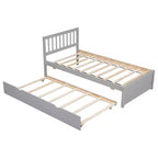 Bellemave Twin Size Bed Frame with Trundle,Wood Platform Bed with Headboard,Twin Bed Frames for Kids,Teens,Adults,No Spring Needed, Grey