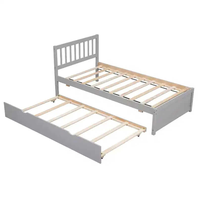 Bellemave Twin Size Bed Frame with Trundle,Wood Platform Bed with Headboard,Twin Bed Frames for Kids,Teens,Adults,No Spring Needed, Grey