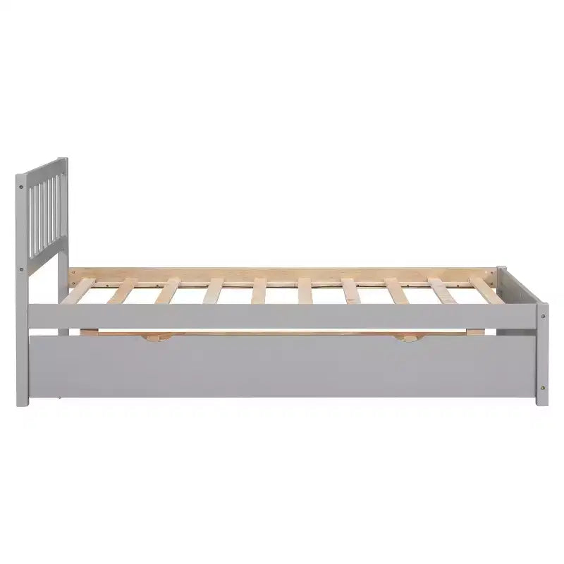 Bellemave Twin Size Bed Frame with Trundle,Wood Platform Bed with Headboard,Twin Bed Frames for Kids,Teens,Adults,No Spring Needed, Grey