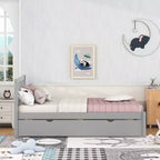Bellemave Twin Size Bed Frame with Trundle,Wood Platform Bed with Headboard,Twin Bed Frames for Kids,Teens,Adults,No Spring Needed, Grey