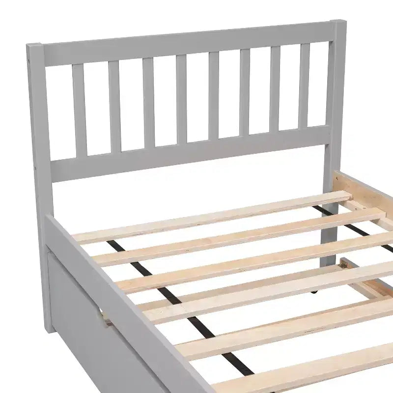 Bellemave Twin Size Bed Frame with Trundle,Wood Platform Bed with Headboard,Twin Bed Frames for Kids,Teens,Adults,No Spring Needed, Grey