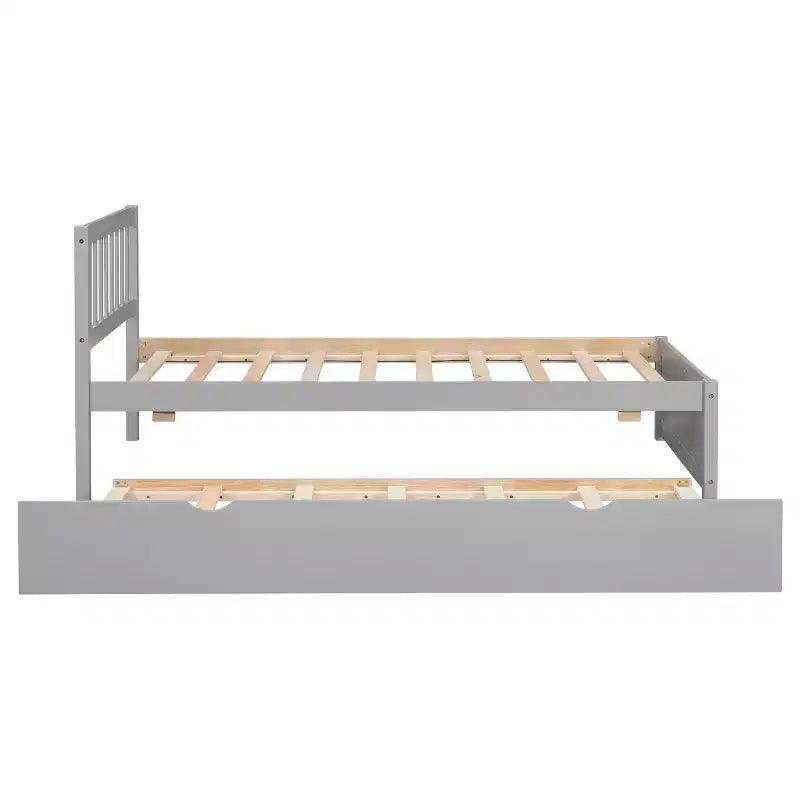 Bellemave Twin Size Bed Frame with Trundle,Wood Platform Bed with Headboard,Twin Bed Frames for Kids,Teens,Adults,No Spring Needed, Grey