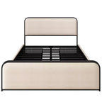 Modern Metal Bed Frame with Upholstered Headboard and 4 Drawers - Beige