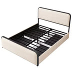 Modern Metal Bed Frame with Upholstered Headboard and 4 Drawers - Beige