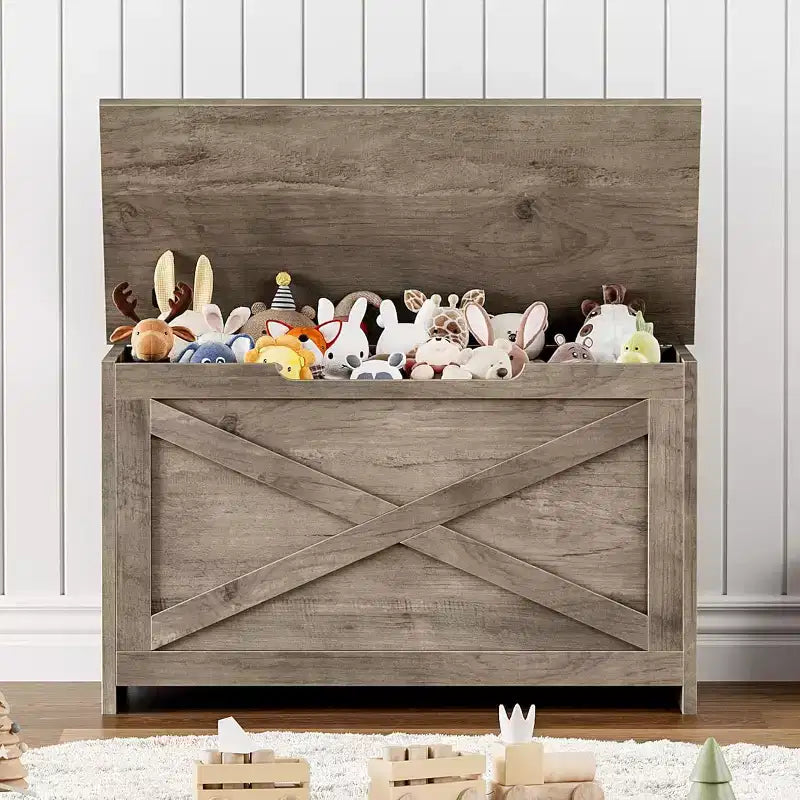 47 Storage Chest Bench with Safety Hinge, Large Wooden Toy Box Organizer for Bedroom or Entryway