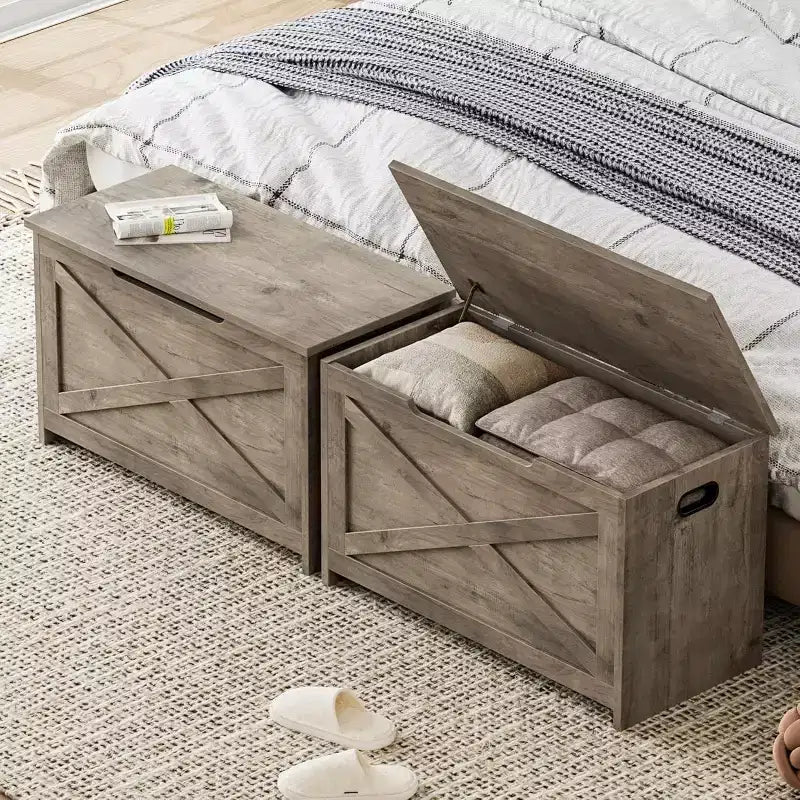 47 Storage Chest Bench with Safety Hinge, Large Wooden Toy Box Organizer for Bedroom or Entryway