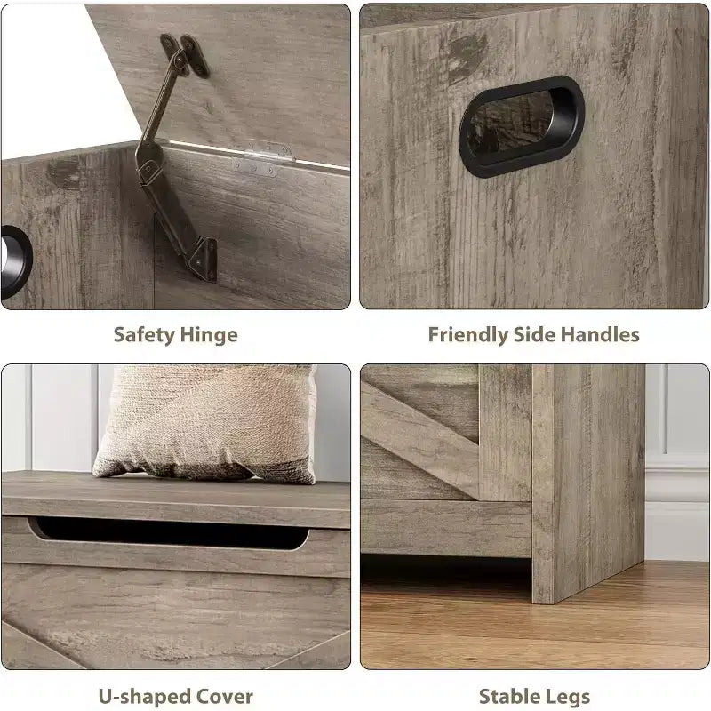 47 Storage Chest Bench with Safety Hinge, Large Wooden Toy Box Organizer for Bedroom or Entryway