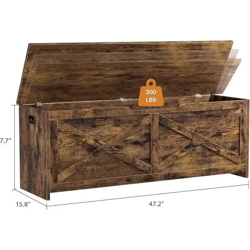 47 Storage Chest Bench with Safety Hinge, Large Wooden Toy Box Organizer for Bedroom or Entryway