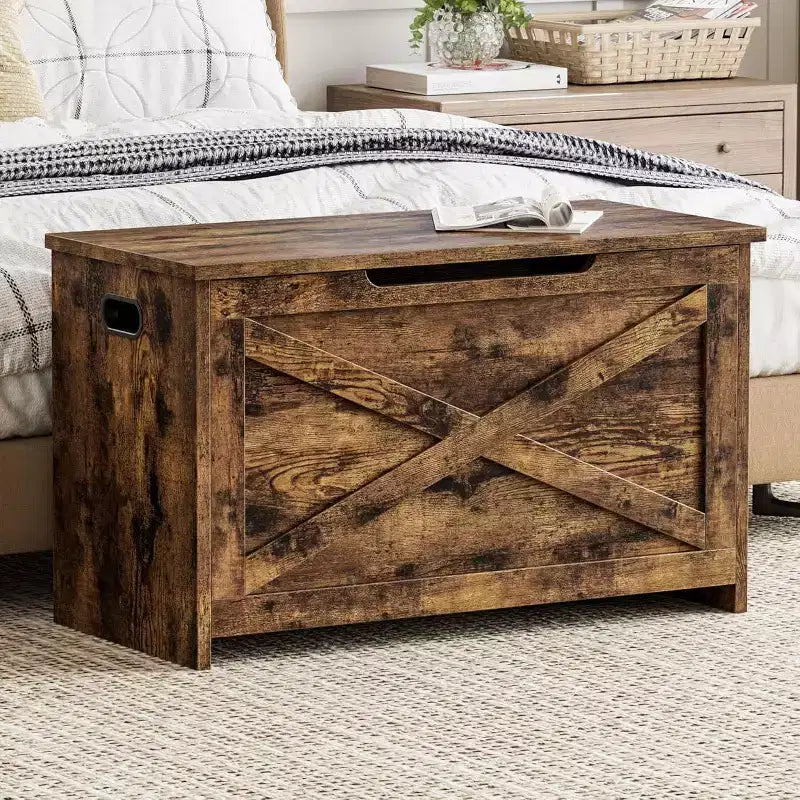47 Storage Chest Bench with Safety Hinge, Large Wooden Toy Box Organizer for Bedroom or Entryway