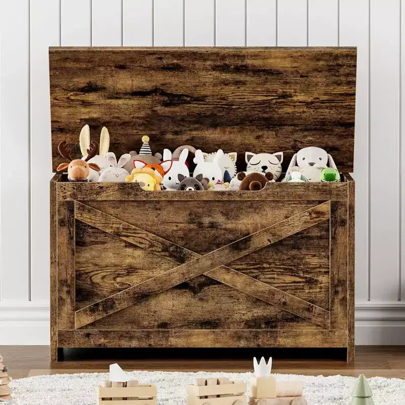 47 Storage Chest Bench with Safety Hinge, Large Wooden Toy Box Organizer for Bedroom or Entryway