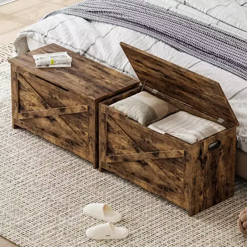 47 Storage Chest Bench with Safety Hinge, Large Wooden Toy Box Organizer for Bedroom or Entryway
