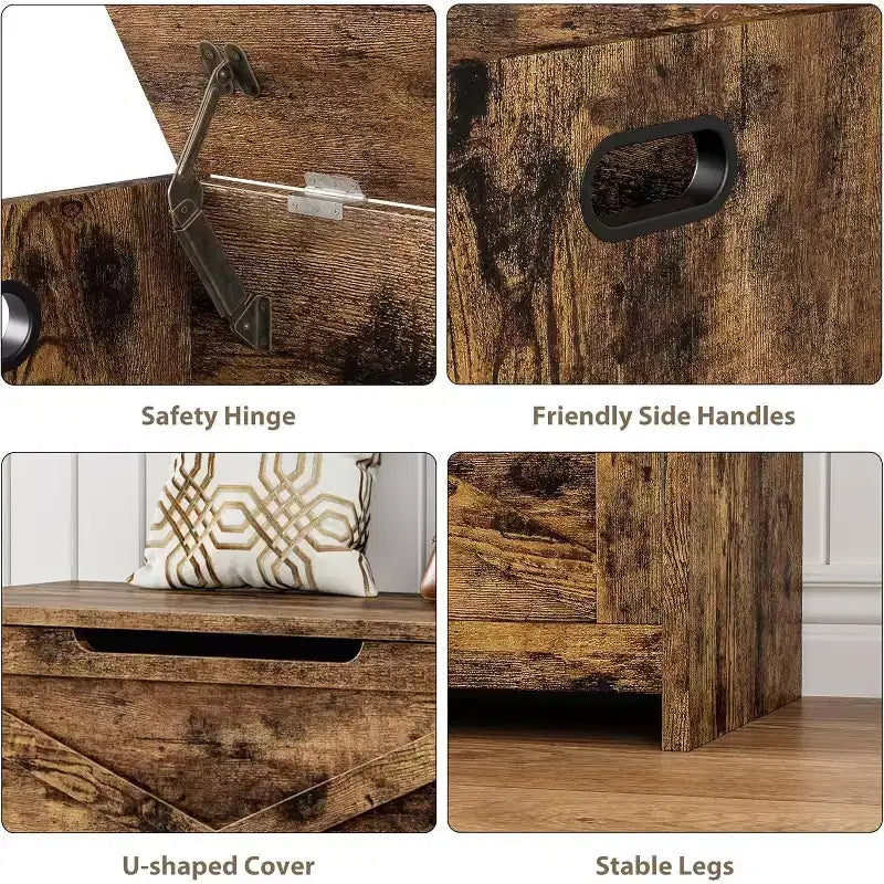 47 Storage Chest Bench with Safety Hinge, Large Wooden Toy Box Organizer for Bedroom or Entryway