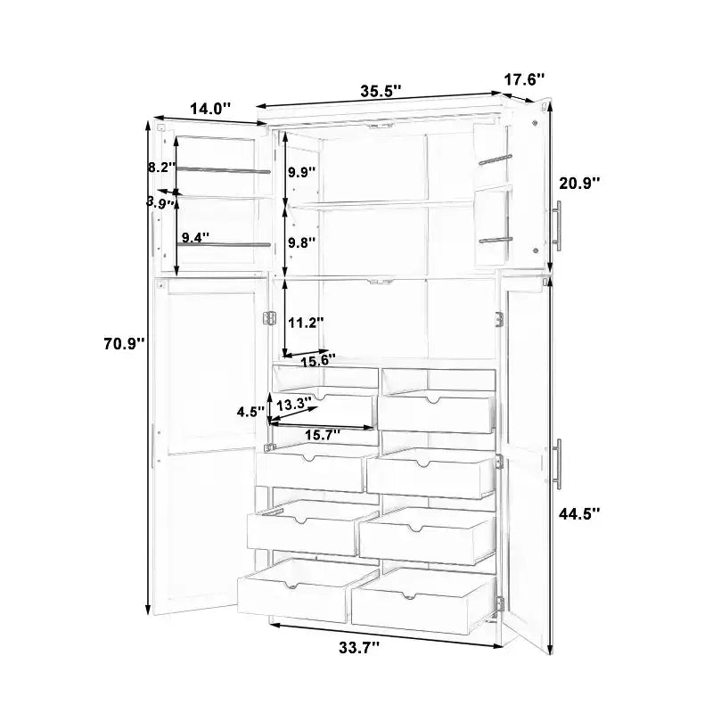 35.5 Freestanding Kitchen Pantry Cabinet with 4 Doors and Pull-out Trays