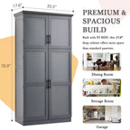 35.5 Freestanding Kitchen Pantry Cabinet with 4 Doors and Pull-out Trays