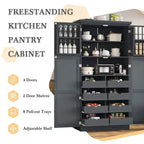 35.5 Freestanding Kitchen Pantry Cabinet with 4 Doors and Pull-out Trays