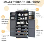 35.5 Freestanding Kitchen Pantry Cabinet with 4 Doors and Pull-out Trays