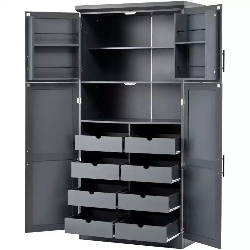 35.5 Freestanding Kitchen Pantry Cabinet with 4 Doors and Pull-out Trays