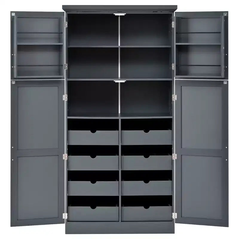 35.5 Freestanding Kitchen Pantry Cabinet with 4 Doors and Pull-out Trays
