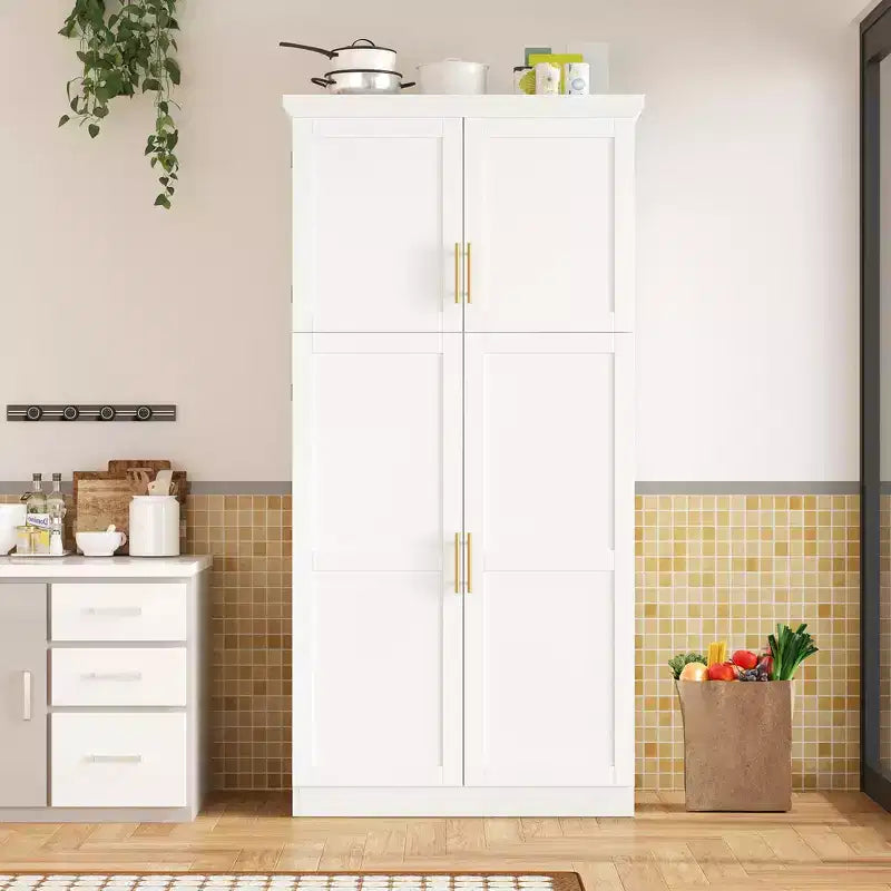 35.5 Freestanding Kitchen Pantry Cabinet with 4 Doors and Pull-out Trays