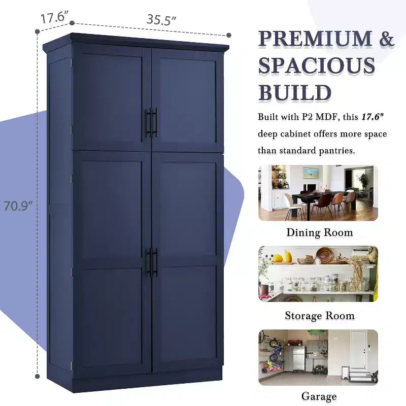 35.5 Freestanding Kitchen Pantry Cabinet with 4 Doors and Pull-out Trays