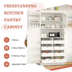 35.5 Freestanding Kitchen Pantry Cabinet with 4 Doors and Pull-out Trays