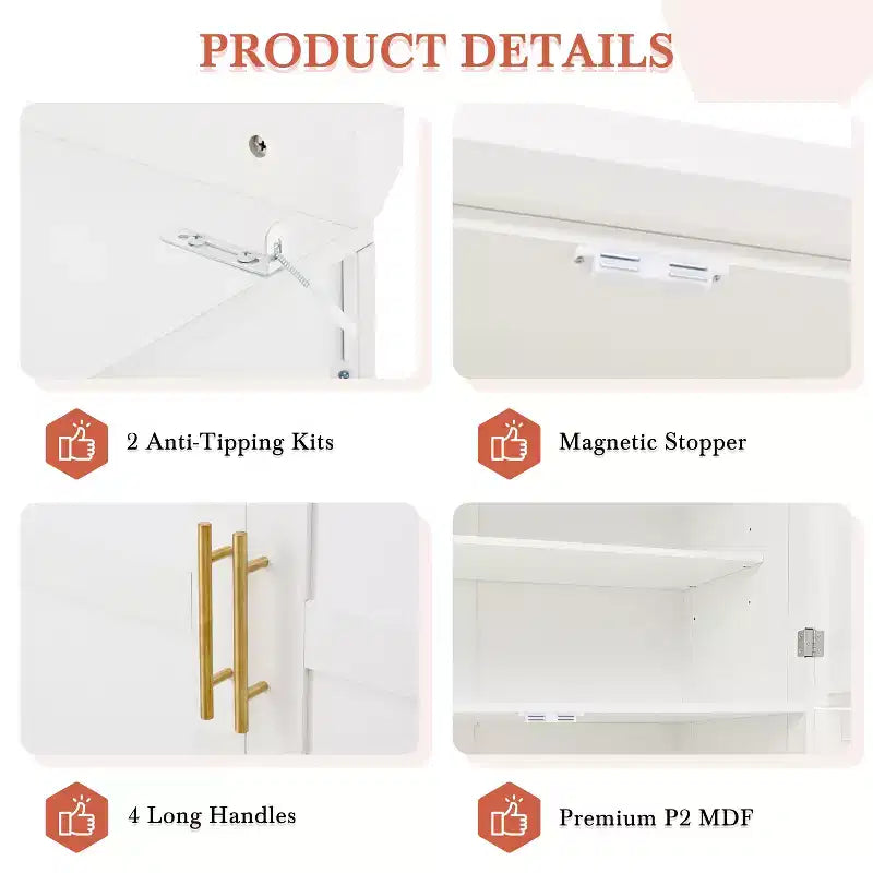 35.5 Freestanding Kitchen Pantry Cabinet with 4 Doors and Pull-out Trays