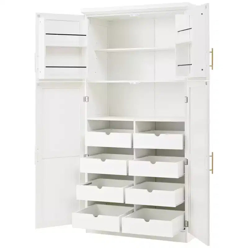 35.5 Freestanding Kitchen Pantry Cabinet with 4 Doors and Pull-out Trays
