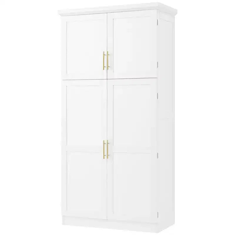 35.5 Freestanding Kitchen Pantry Cabinet with 4 Doors and Pull-out Trays