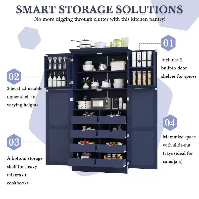 35.5 Freestanding Kitchen Pantry Cabinet with 4 Doors and Pull-out Trays