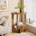 2-Tier Round End Table with Storage, for Living Room, Bedroom & Small Spaces, Modern Narrow Nightstand, Easy Assembly, Brown