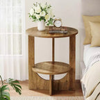 2-Tier Round End Table with Storage, for Living Room, Bedroom & Small Spaces, Modern Narrow Nightstand, Easy Assembly, Brown