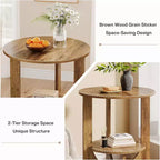 2-Tier Round End Table with Storage, for Living Room, Bedroom & Small Spaces, Modern Narrow Nightstand, Easy Assembly, Brown
