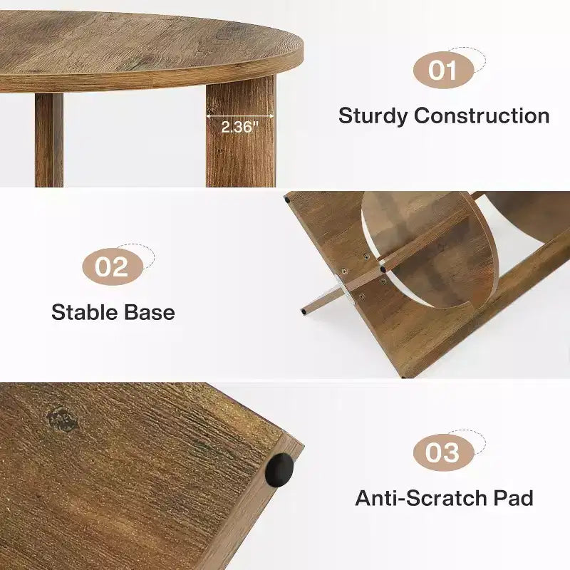 2-Tier Round End Table with Storage, for Living Room, Bedroom & Small Spaces, Modern Narrow Nightstand, Easy Assembly, Brown