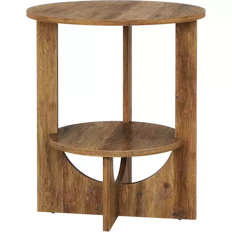 2-Tier Round End Table with Storage, for Living Room, Bedroom & Small Spaces, Modern Narrow Nightstand, Easy Assembly, Brown